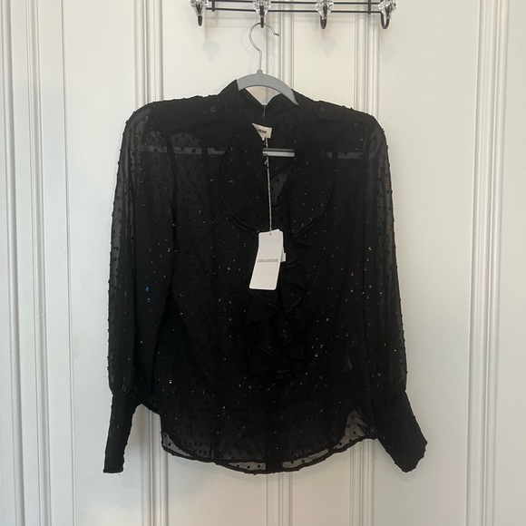 NWT Zaidg and Voltaire Black Twin Mousseline Swiss Dot Blouse - Picture 6 of 6